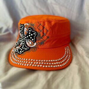 Hat~Rhinestone~Short Cross~Cadet style~adjustable velcro back